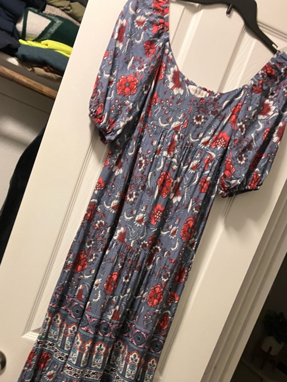 Knox Rose Blue Maxi Dress with Red Floral Print
